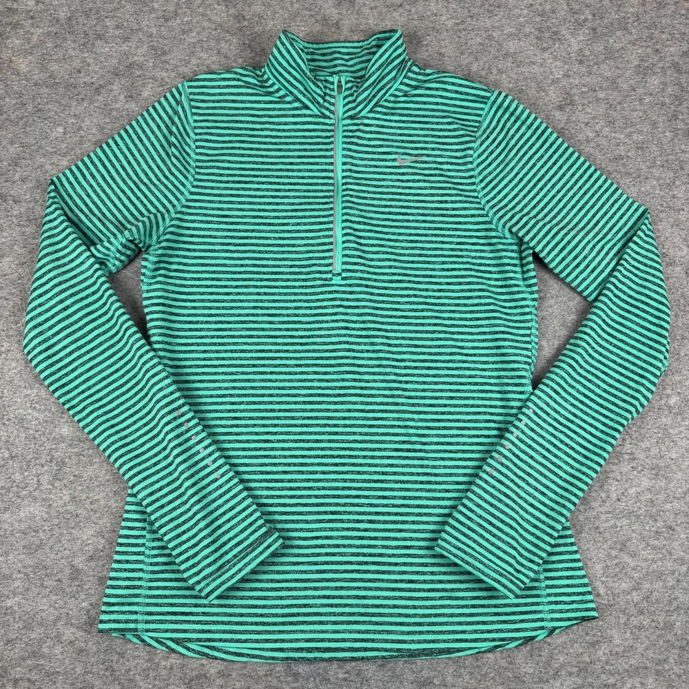 Nike Running Dri Fit Element 1/2 Zip Pullover Striped Green Womens Medium M